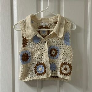 Rebellion Crochet Vest in Cream, Brown, and Blue